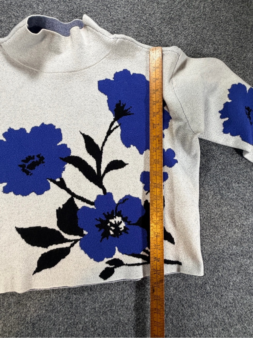 Anthropologie Maeve Womens M The Carys Mock Neck Floral Sweater Blue White BLK - Picture 4 of 7